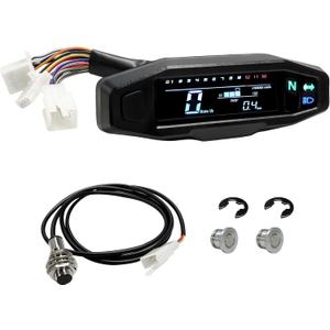 JINXl Motorcycle Speedometer, 6 Gear 12000 RPM Digital Speed Gauge with Mini LCD Screen, Waterproof Gauge Cluster Tachometer Odometer Oil Level Meter for Small Engine Motorcycles