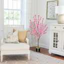 HUAESIN 4.4FT Artificial Cherry Blossom Tree Decor Fake Pink Flowers Sakura Tree Faux Plants Indoor Decor for Spring Living Room Home House Entryway Bedroom Office Inside Wedding Party Outdoor