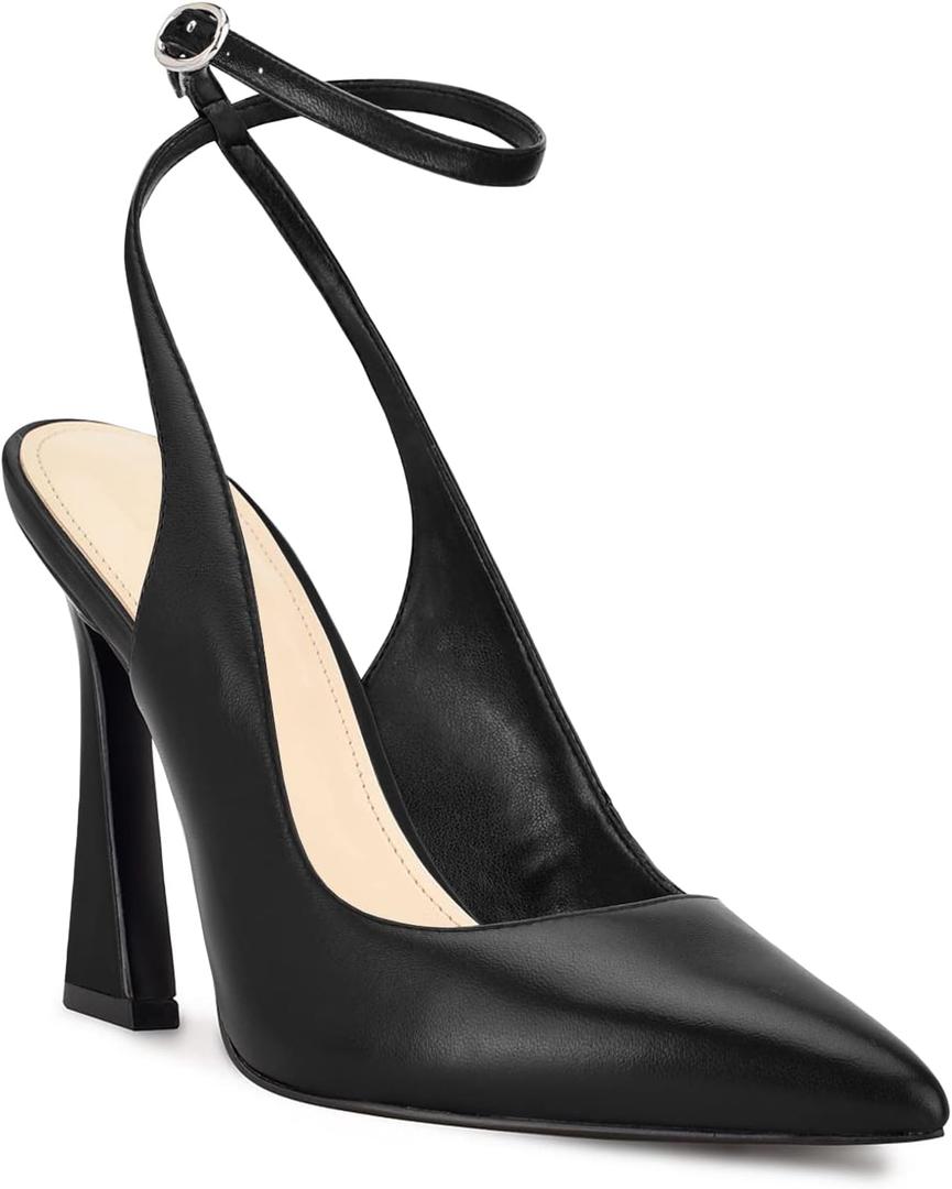 Womens Closed Toe Ankle Strap Heels Pointed Toe Pumps Shoes Slingback High Heel Wedding Dress Shoes (9, Black-3)