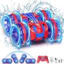 Waterproof Remote Control Car4WD Amphibious 2.4 GHz RC Car Remote Control Boat360Rotation RC Stunt with LED LightsBoys Girls Gifts All Terrain Water Beach Pool Toy (Blue)