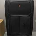 SWISSGEAR Sion Softside Expandable Spinner Luggage Durable Lightweight Travel Suitcase, Black, Checked-Large 29-Inch