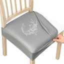 Smiry Waterproof Pu Leather Seat Covers for Dining Room Chairs Set of 8, Stretch Fit Removable Washable Kitchen Chair Seat Slipcovers Protector, No Rear Covers, Grey