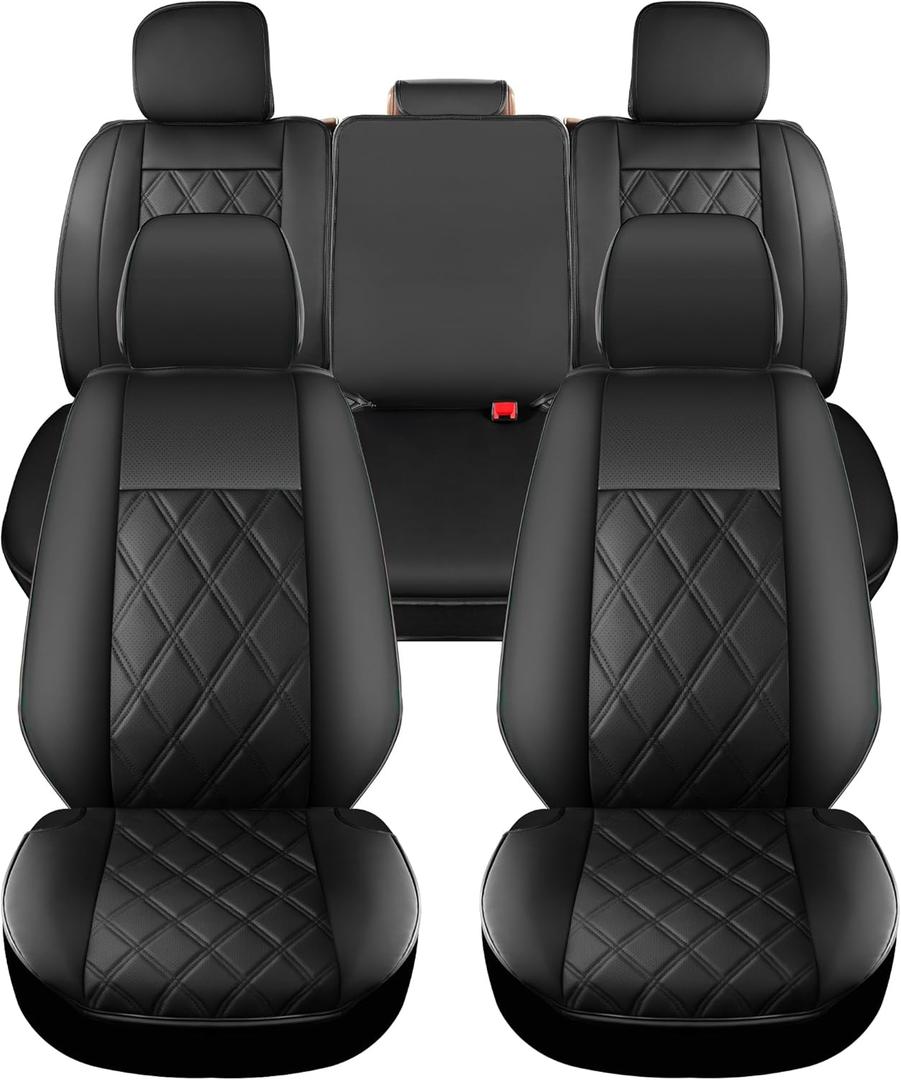 for Tacoma Seat Covers Custom Fit for 2016-2023 Crew Double Access Cab/Extended Cab Toyota Tacoma with Water Proof Faux Leather - Center Console Armrest Covers - Fully Covered (Black)