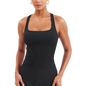 YEOREO Esteile Workout Tank Tops for Women Square Neck Sleeveless Camisole Tops Seamless Racerback Gym Athletic Yoga Shirts Black M
