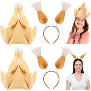 4 Pack Thanksgiving Roasted Turkey Hat Thanksgiving Turkey Drumstick Headbands Plush Roasted Turkey Cap Drumstick Headband Turkey Legs Drumstick Boppers for Thanksgiving Birthday Party Favors