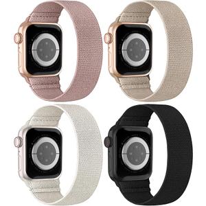 4 Pack Stretchy Nylon Solo Loop Bands Compatible with Apple Watch 49mm 46mm 45mm 44mm 42mm 41mm 40mm 38mm, Elastic Sport Strap for iWatch Ultra/2 Series 10 9 8 7 SE 6 5 4 3 2 1 women, 6"