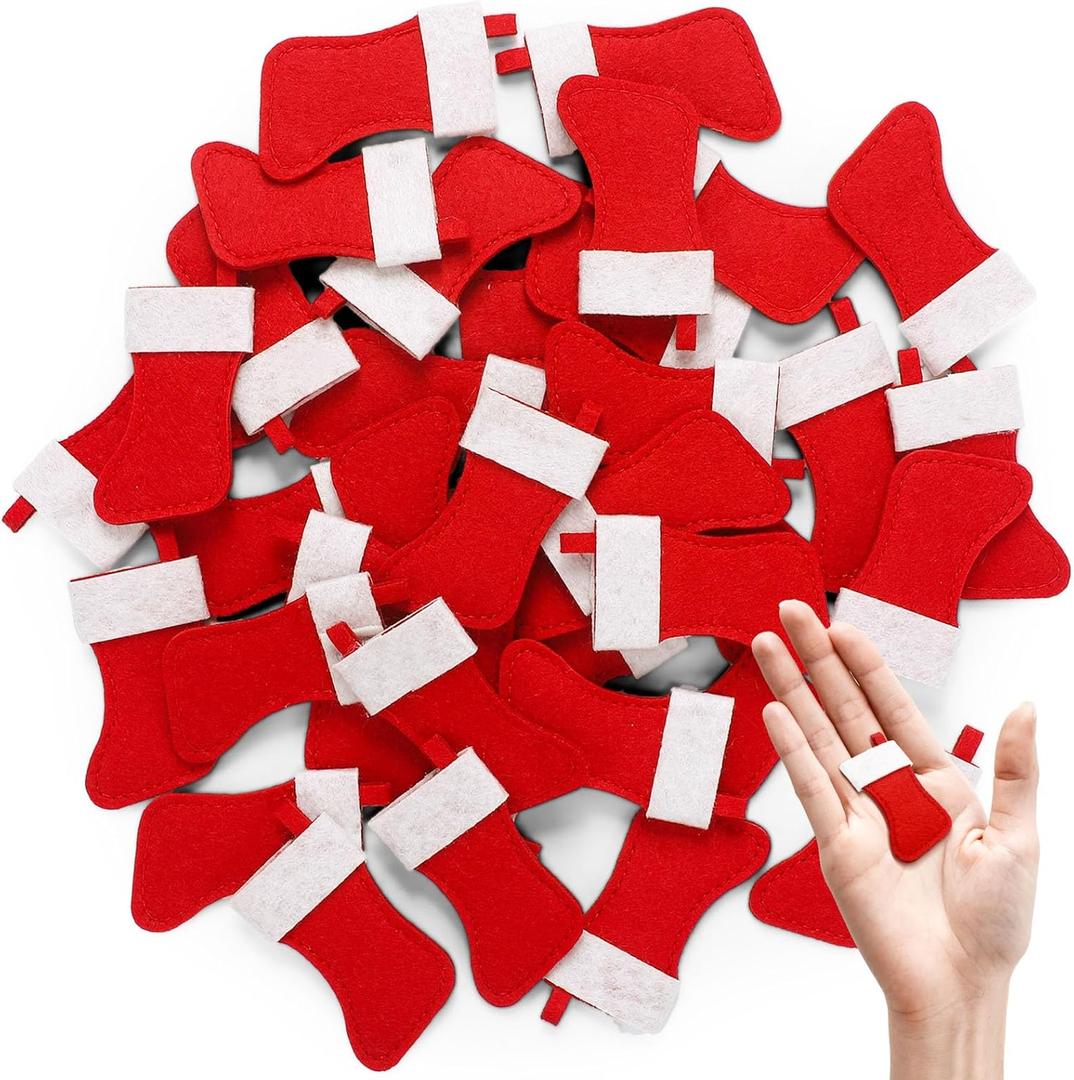 48 Pcs Mini Christmas Stockings Set for Craft Red Felt Tiny Christmas Stockings Party Supplies DIY Project Gift Tags Ornaments Fun Home Activities for Decorations