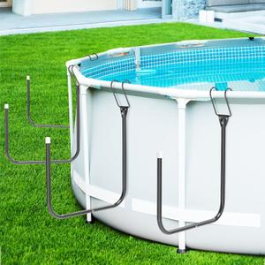 Solar Pool Cover Holder, Adjustable Solar Cover Hooks Keep Solar Cover Off The Ground, No Drill, 4 Pack U-Shaped Iron Tube Set, Fits Framed Above Ground Pools with 2.3 Inch or Less Top Bar, Black