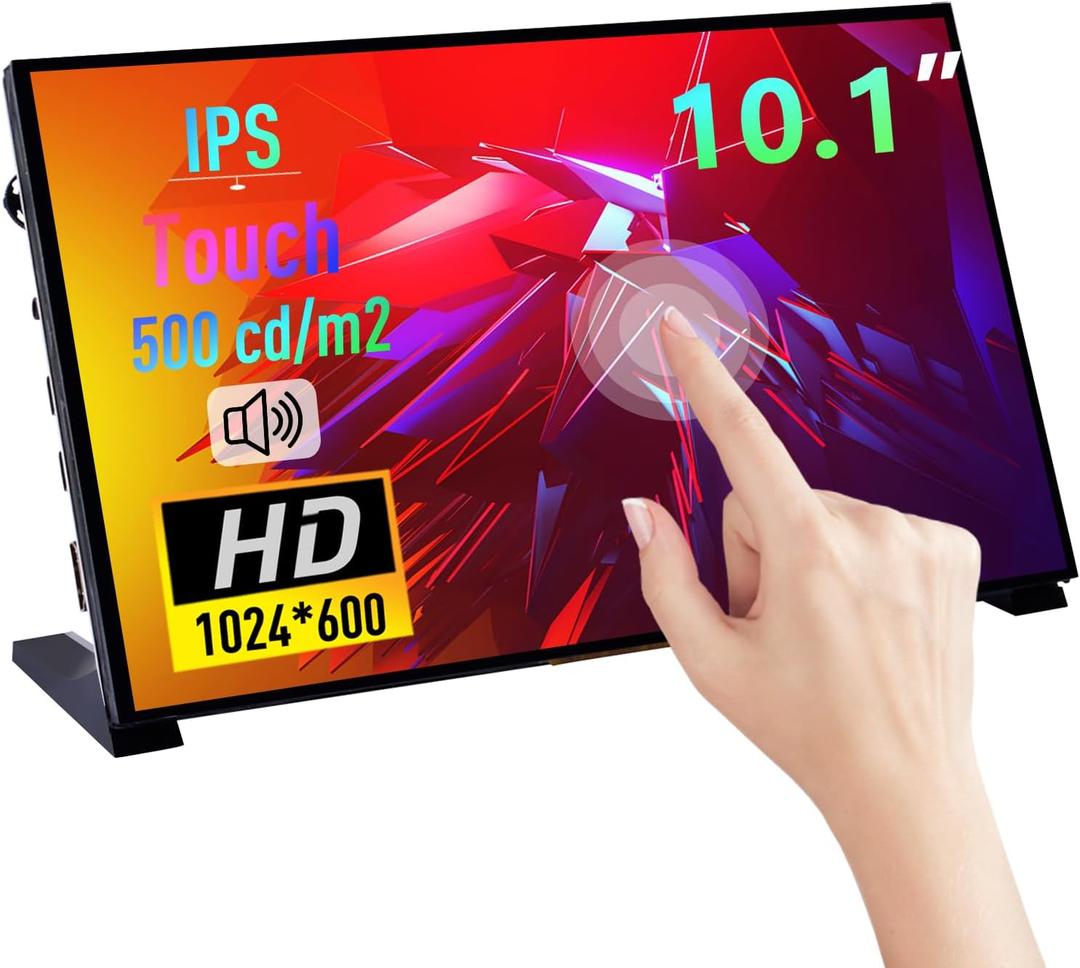 GeeekPi 10.1 Inch Capacitive Touchscreen Display, 1024x600 IPS LCD with Dual-Speaker, HDMI Portable Monitor for Raspberry Pi 5/4B/3B+/3B/B+/Zero/400, Win11/10/8/7, Free-Driver