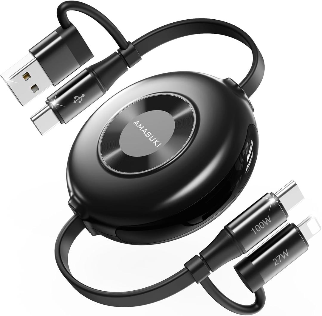 2Pack 100W Retractable Car Charger 4 in 1 Travel Essentials Multi Charging Cable USB C/L Fast & Carplay for iPhone 16/15/14/13 iPad MacBook Samsung S24/S23+ Multiple Chargers for All Devices-2.95ft