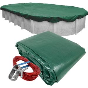 Pool Mate 21 x 41 ft Extra Strength Platinum Oval Above Ground Pool Cover | Green Pool Cover, 4 ft Overlap (25 x 45ft Cover Size), Solid 12 x 12 Scrim, 3.7 oz/yd2, Style: 372141-4-PMA