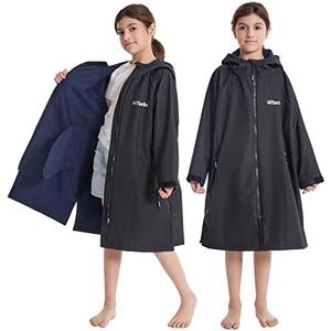 Hiturbo Kids Waterproof Swim Parka: Windproof Swimming Coat - Thin Fleece Lining - Oversized Swimmer Jacket Size : 78*50 cm