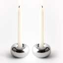 Silver Modern Doughnut Shaped Candlestick Holder, Small Decorative Taper Candle Holder for Bathtub Bedroom Livingroom2 Pack
