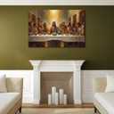 SIXWOOD The Last Supper Da Vinci Inspired Jesus and Apostles Canvas Wall Art Painting, Faith Christian Picture Wall Decor for Living Room Dining Room, 24x16in Framed Ready to Hang Vintage Art Print