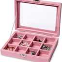 Frebeauty Jewelry Organizer Tray with Clear Lid,12 Grid Velvet Drawer Insert Jewelry Storage Box with Transparent lid Jewelry Display Case Store Showcase Jewelry Box Gift for Women(Pink,12 Grid)
