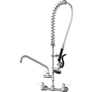 Commercial Sink Faucet With Sprayer For kitchen-Staff: BESTJEEF Commercial Wall Mount Kitchen Sink Faucet With Pre Rinse Sprayer For Kitchen Cook- 36" Height Faucet With 8" Center And 12" Add-On Spout