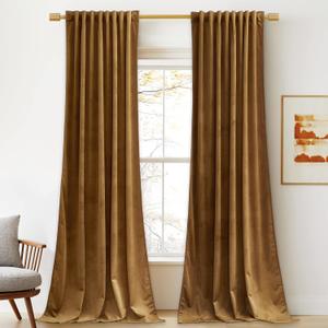 StangH Gold Brown Curtains for Living Room 105 inches Long Soft Velvet Blackout Thermal Insulated Window Drapes for Bedroom Heavy Thick Privacy Panels, W52 x L105, 2 Panels