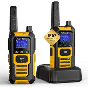 Radioddity HD-1 IP67 Waterproof Floating Heavy Duty Walkie Talkies, Long Range Two Way Radio with 2400mAh Battery, One-Key Group Call, Vibrate Alert, SOS, Dual PTT for Hunting Road Trip, 2 Packs