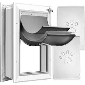 [Petoasis] 3-Flaps Dog Door for Wall, Rust Proof Aluminum Alloy Frame, Extreme Weather Dog Door Can Block Wind, Snow, and Rainwater Intrusion (Silvery White, XL for Wall), XLarge for Wall