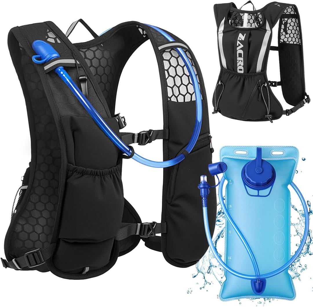 Zacro Running Hydration Vest Backpack, Running Vest with 2L Water Bladder for Men Women, Lightweight Water Backpack for Running, Hiking, Climbing, Camping, Cycling