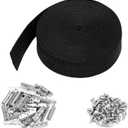2 Inch Wide x 40 ft Chair Webbing Replacement Kit Upholstery Webbing Elastic Band to Repair Sagging Couch Chair Patio Furniture Metal Clips Patio Strap Repair Kit for Furniture(Black