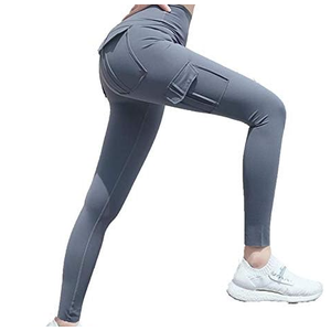 Cargo Leggings with Pockets for Women High Waisted Elastic Yoga Lounge Pants, Gray, Small