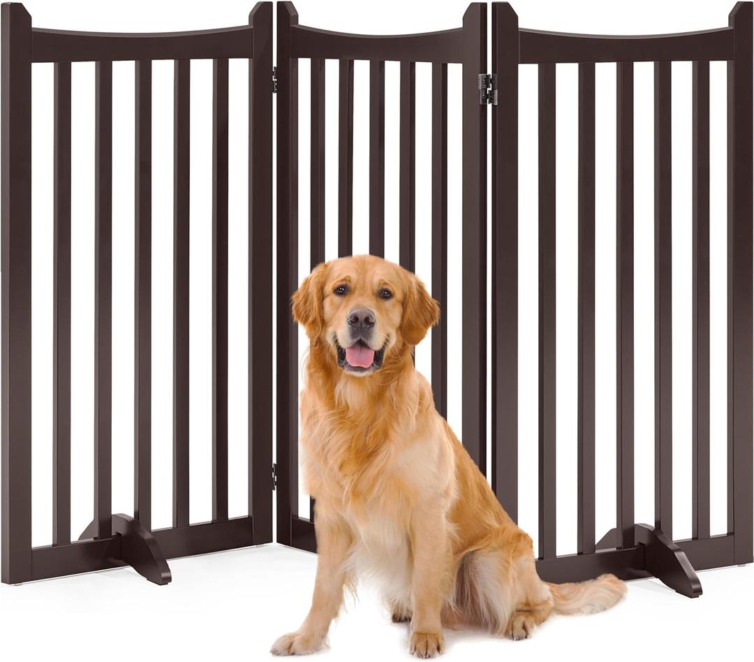 Yaheetech 36" H Extra Tall Freestanding Pet Gate 3-Panel Wooden Dog Fence with 2 Support Feet Folding Dog Gate for Indoor, Stairs, Doorways, Halls, Kitchen Wooden Pet Barrier Espresso, 60" L x 36" H (60" W x 36" H)