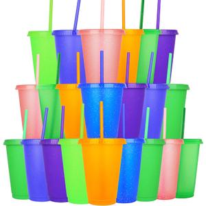 Suertestarry Tumbler with Straw and Lid,Water Bottle Iced Coffee Travel Mug Cup,Reusable Plastic Cups,Perfect for Parties,Birthdays,16oz-22 Pack (Beautiful)