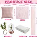 91x 71 Extra Large Outdoor Boho Picnic Blanket with 6 Throw Pillow Covers, Pink White Table Runner, 6 Napkins, 6 Napkin Rings, Cotton Yarn Oversize Beach Blanket for Outdoor Party Camp Wedding