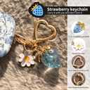Compatible with AirPod 4,2024, The Full-Protection Shockproof Wireless Earphone case Comes with a Cute and Beautiful Strawberry Keychain Pendant, Suitable for LadiesFlowers Blue Strawberry