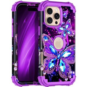 Hekodonk for iPhone 16 Pro Max Case,Glow in The Dark Three Layer Heavy Duty Shockproof Protection Hard Plastic+Soft Silicone Full Body Drop Protective Case for Apple iPhone 16 Pro Max,All Purple