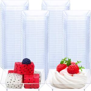 200 Pieces Mini Square Dessert Plates 2.5 x 2.5 Inch Disposable Appetizer Plates Small Clear Plastic Dish for Dessert Salad Appetizer Sauces Tastings Cake Wedding Party Serving (Clear)