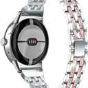 Slim bling Bands Compatible with Google Pixel Watch 4/3 45mm 41mm Watch 2 Watch1 Replacement Wristband Women (Silver with Rose Gold)