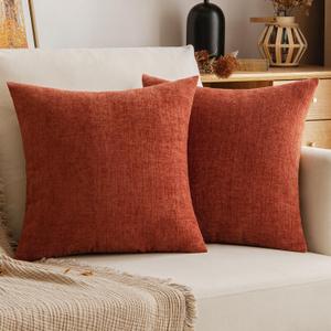 EMEMA Cushion Covers 20x20 Pack of 2 Fall Chenille Throw Pillow Covers Decorative Couch Pillow Covers Pillowcases for Bedroom Burnt Orange(Only Covers)
