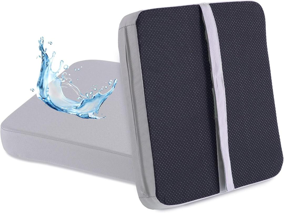 Bar Stool Cushions 14x16 inch, Non-Slip Dining Chair Cushion with Straps, Waterproof Seat Pad for Indoor Outdoor Metal Wooden ChairSet of 2, Grey