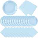 120 Pcs Light Blue Paper Plates and Napkins Party Supplies Bulk Disposable 7 Inch Scalloped Plates Cocktail Napkins for Wedding Bridal Baby Shower Birthday Decorations, Serve 60 Guests
