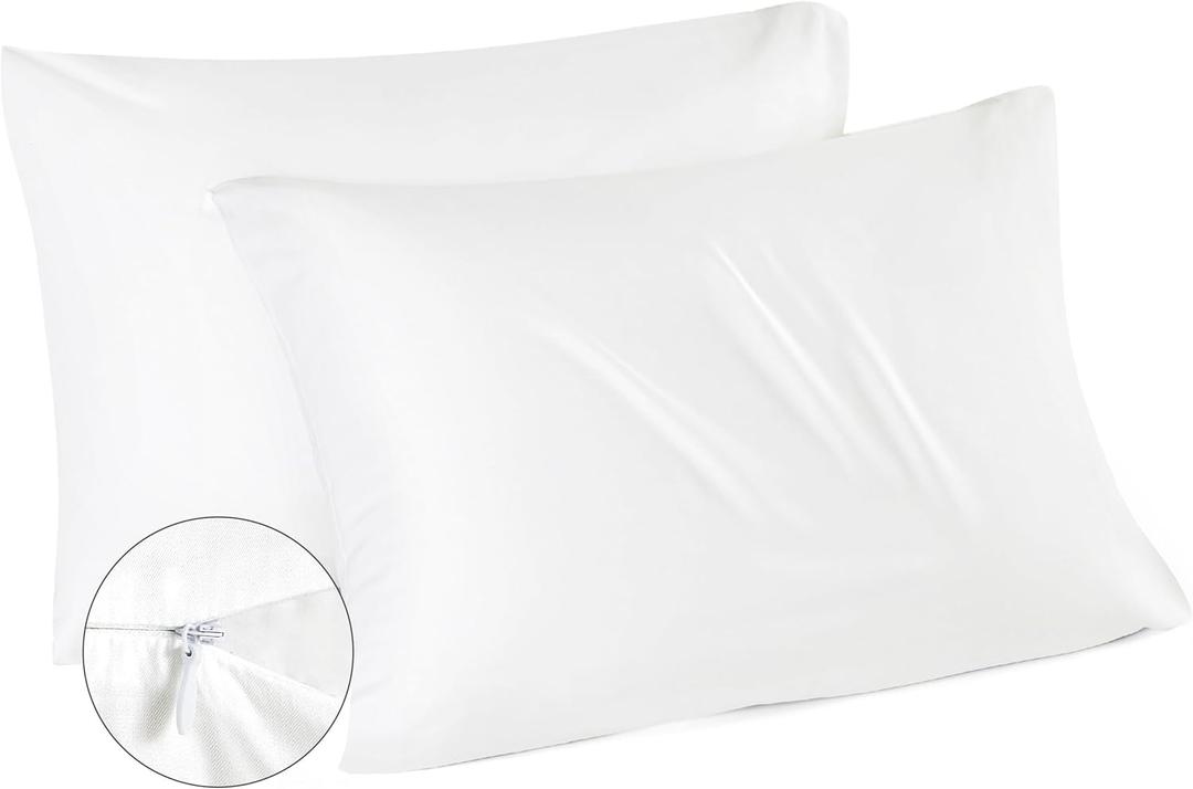 Bedsure Cooling Pillow Cases Queen Size Set of 2, Rayon Derived from Bamboo Cooling Pillowcases for Hot Sleepers, Soft & Breathable Cool Pillow Covers with Zipper, White, Gifts, 20x30 Inches