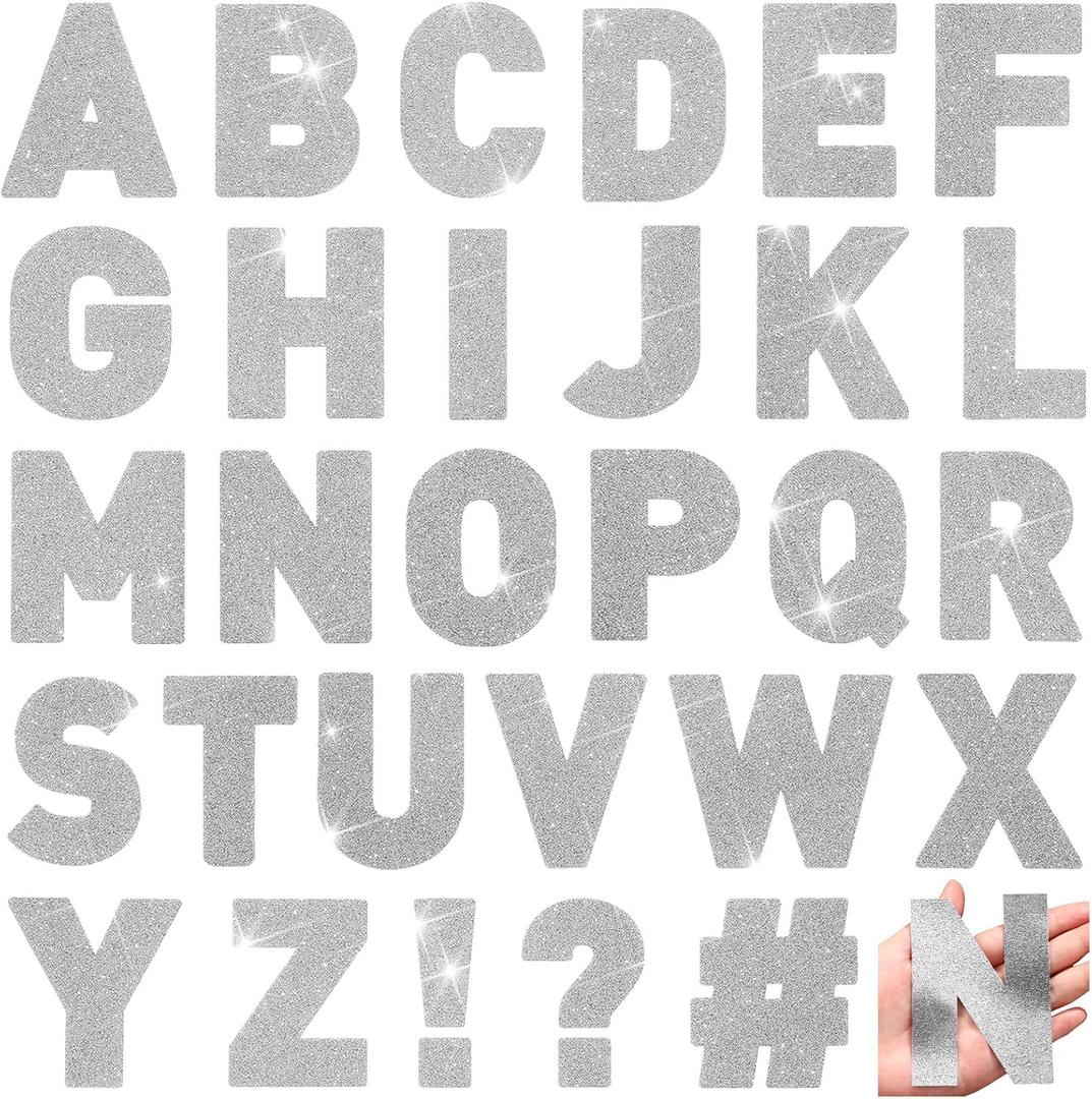 Harloon 232 Pcs 24 Sheets Large Glitter Letter Stickers Big Font Alphabet Letter Self Adhesive Letters Kit Mailbox Stickers for Mailbox Bulletin Boards Classroom Home(Silver,4 Inch)