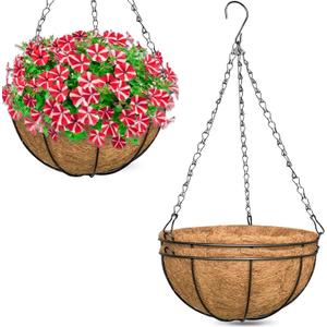 ZeeDix 3 Pack 14 Inch Metal Round Hanging Planter Basket with Coconut Liners Replacement, Hanging planters Baskets with Natural Coco Liner for Outdoor Indoor Planters Flowers Vegetables