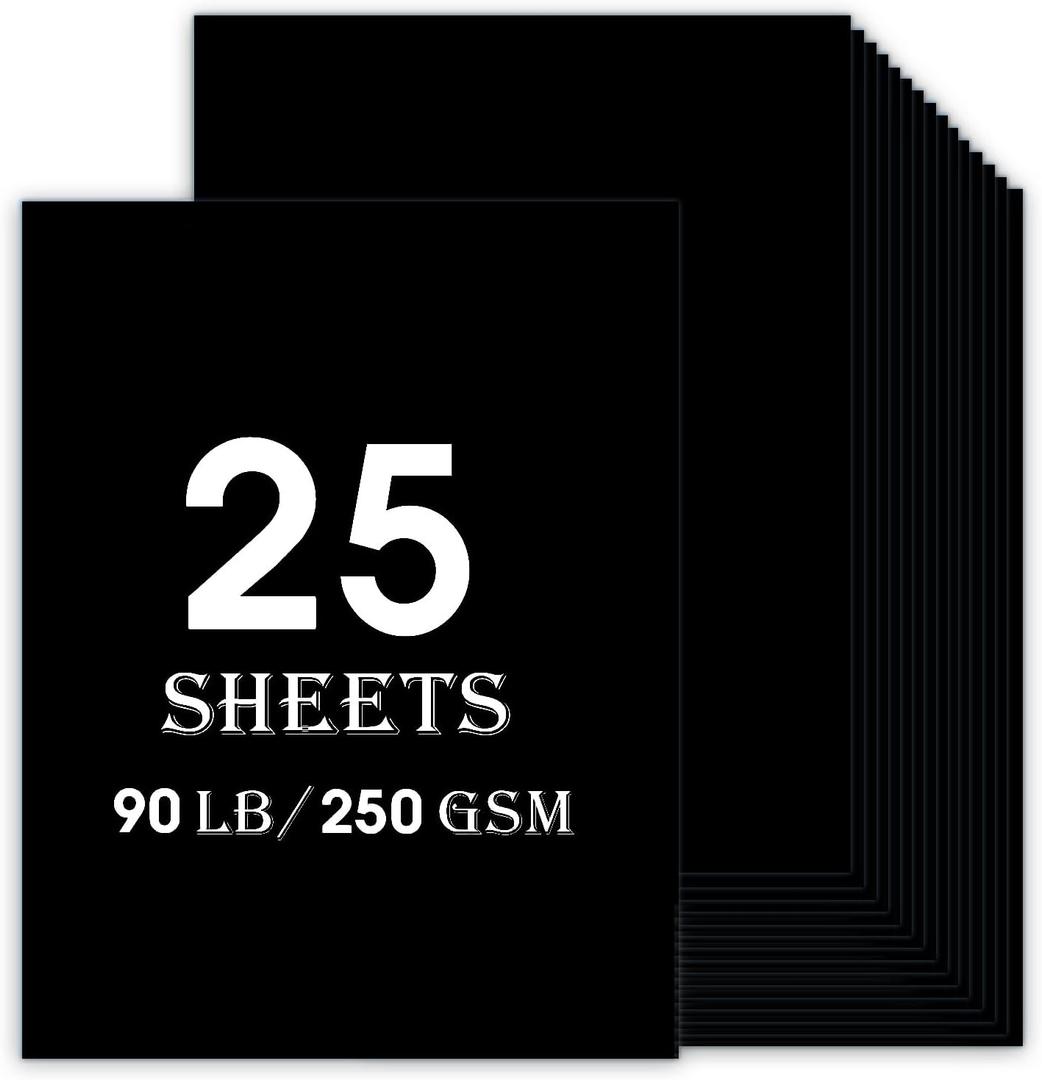 25Sheets 9 x 12 Black Cardstock Paper, Thick Card stock for Cricut, Large Construction Paper for Card Making, Scrapbooking, Craft 80 lb / 230 gsm