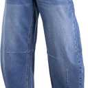 Sidefeel Women's Barrel Jeans Wide Leg Vintage Mid Rise Y2k Baggy Boyfriend Ankle Denim Pants (8, Bluing)