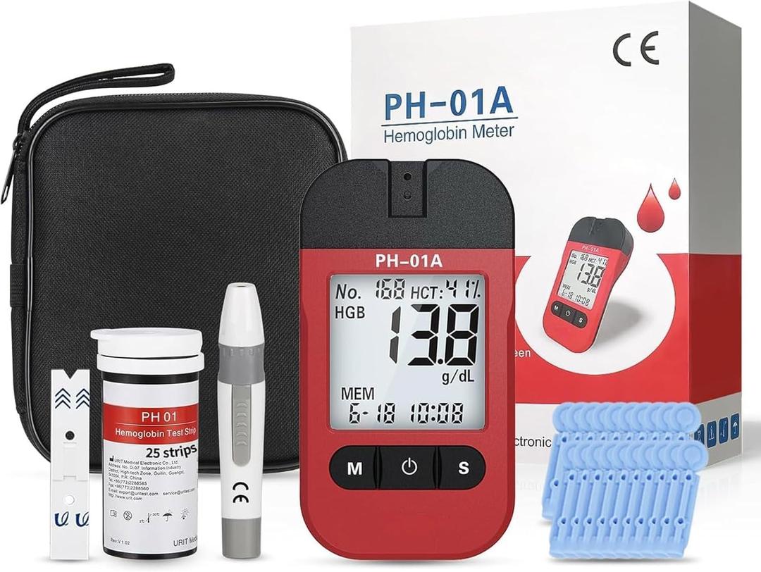 Hemoglobin Test Kits with 25 Hemoglobin Test Strips, Hemoglobin Test Meter for Home Use, Home Hemoglobin Kit, Easy to Use and Read.