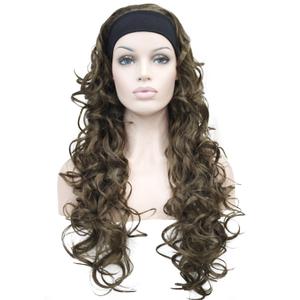 Wiginway 26 inch Long Curly Light Ash Brown Hair Premium Synthetic Women's Wig 3/4 Half Wig with Black Headband