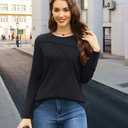 YUCOLEN Womens Long Sleeve Shirts：Pleated Crew Neck Fall Trendy Tops Lightweight Tshirt for Women Casual (Black XXL)