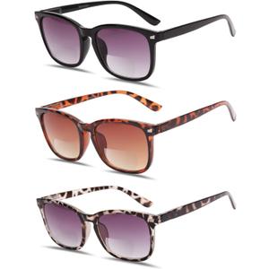 3 Pack Bifocal Reading Sunglasses for Women,UV400 Protection Spring Hinge Sun Readers Glasses for Outdoor