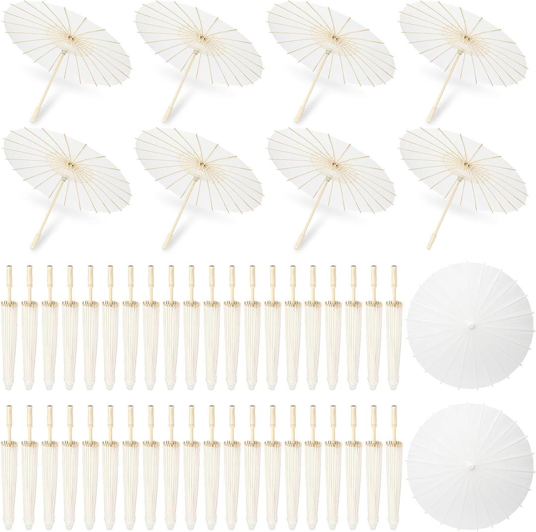 23.6 Inch White Paper Umbrellas, Chinese Japanese Oiled Paper Parasols, White Parasols Umbrellas Bulk for DIY Painting Craft, Wedding, Bridal Party, Ceiling Decoration