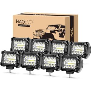 NAOEVO 4 Inch LED Pod Lights, 480W 48,000LM LED Fog/Driving/Off Road Lights with Spot Flood Combo, Cube Pods for Truck Boat ATV UTV Pickup, 8 Pcs (White)