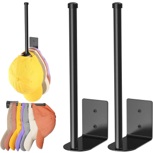 2 Pack Black Hat Racks for Baseball Caps, Stainless Steel Hat Organizer for Baseball Cap, Hat Holder Storage Organizer, Hat Hanger Strong Adhesive/Wall Drilled for Door, Bedroom, Closet(8.26 in)