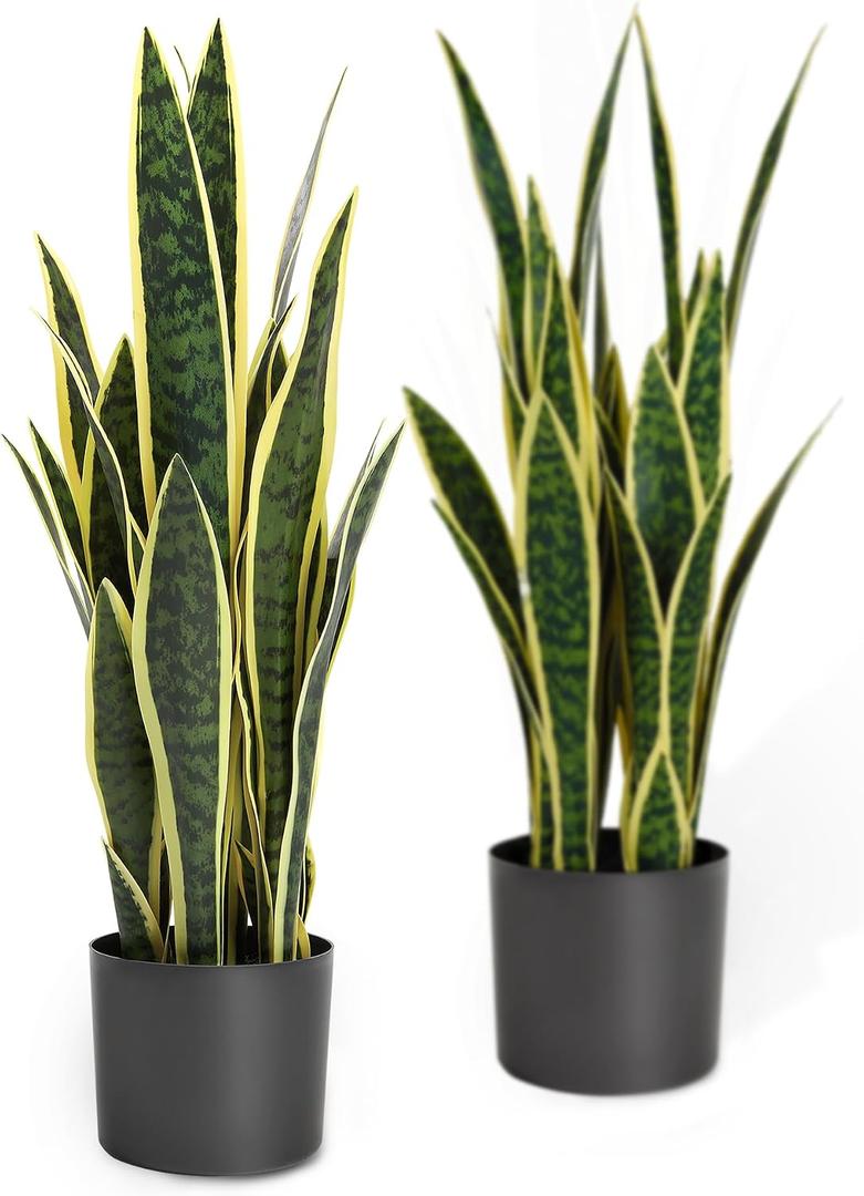 2ft 2-Pack Artificial Snake Plants in Pots, 25.6in Faux Sansevieria, Yellow