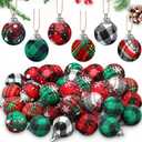 Breling 36 Pcs Mini Christmas Ball Small Christmas Buffalo Plaid Ornaments Set 1 Inch Black Red and Green Miniature Shatterproof Rustic Farmhouse Fabric Ball Ornaments for Mini Tree Xmas Party Decor
